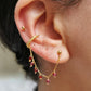 Boucle d'oreille acier, chaine d'oreille rouge, faite main