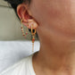 Boucle d'oreille acier, chaine d'oreille rouge, faite main