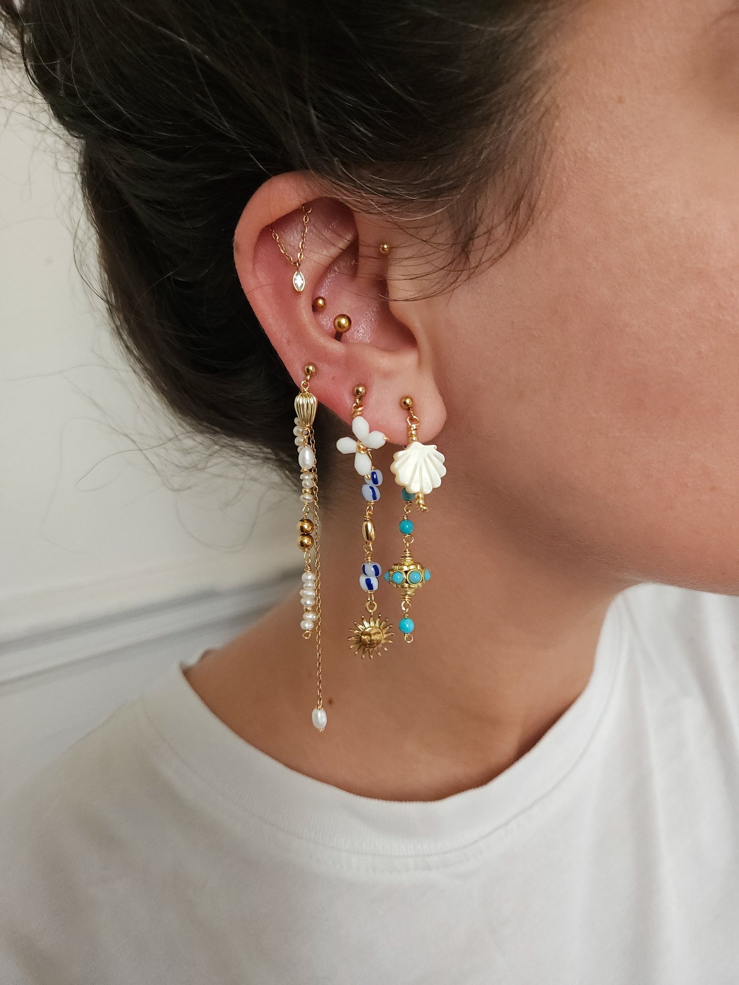 Boucles d'oreilles personnalisables à l'unité, acier inoxydable doré à l'or fin, coquillage, crabe, soleil