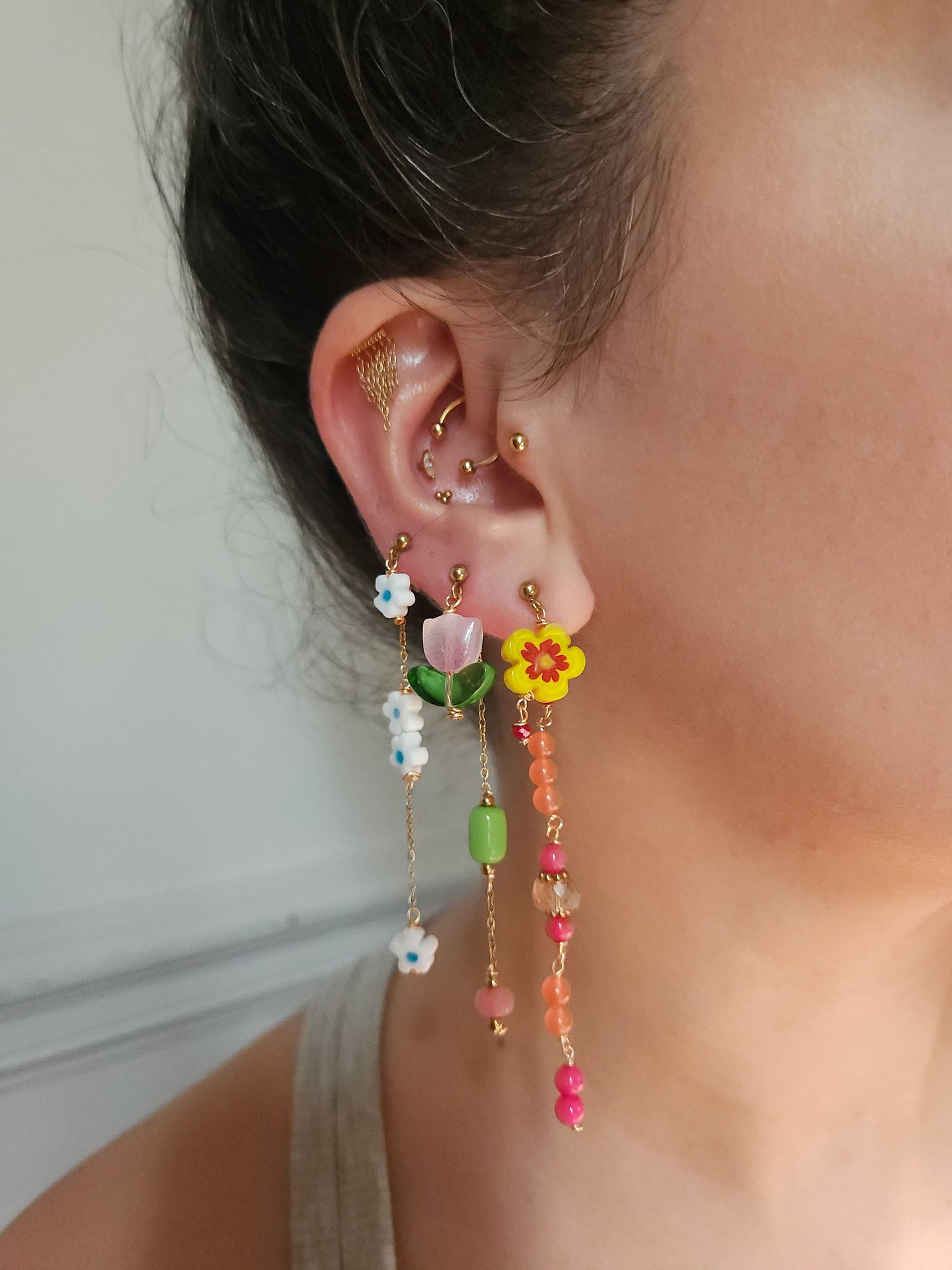Boucle d'oreille modulable acier inoxydable et doré à l'or fin, a l’unité, coquillage, etoile et tortue de mer, corail, fleurs