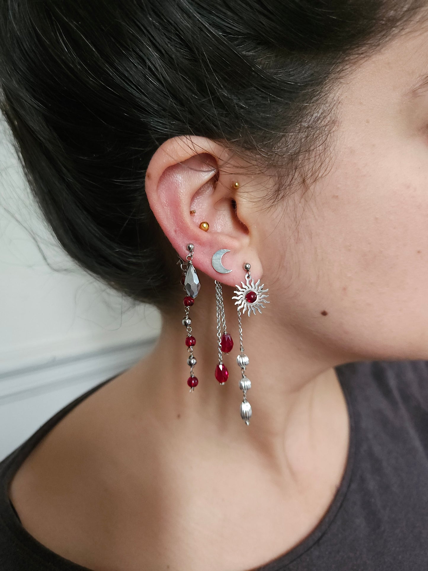 Mono boucle d'oreille personnalisable acier argenté et argent renforcé