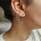 Boucle d'oreille double acier argent, chaine d'oreille perle verte