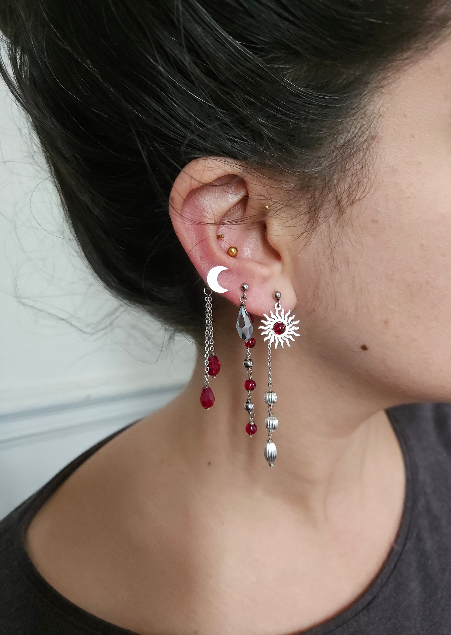 Mono boucle d'oreille personnalisable acier argenté et argent renforcé