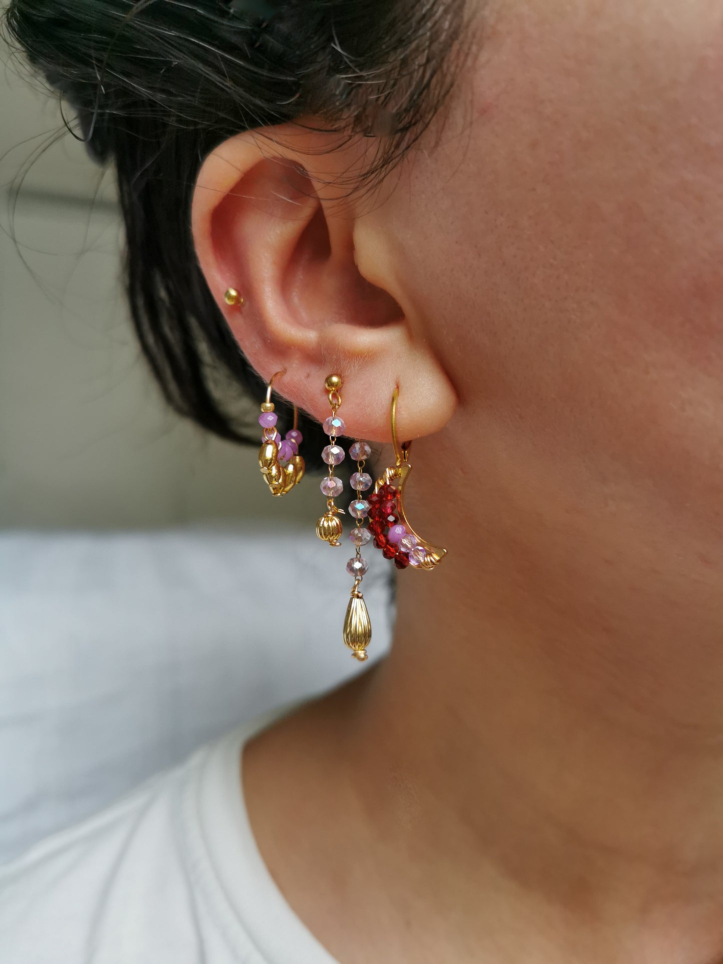 Boucle d'oreille acier, boucle d'oreille lune, piercing à accumuler, fait main