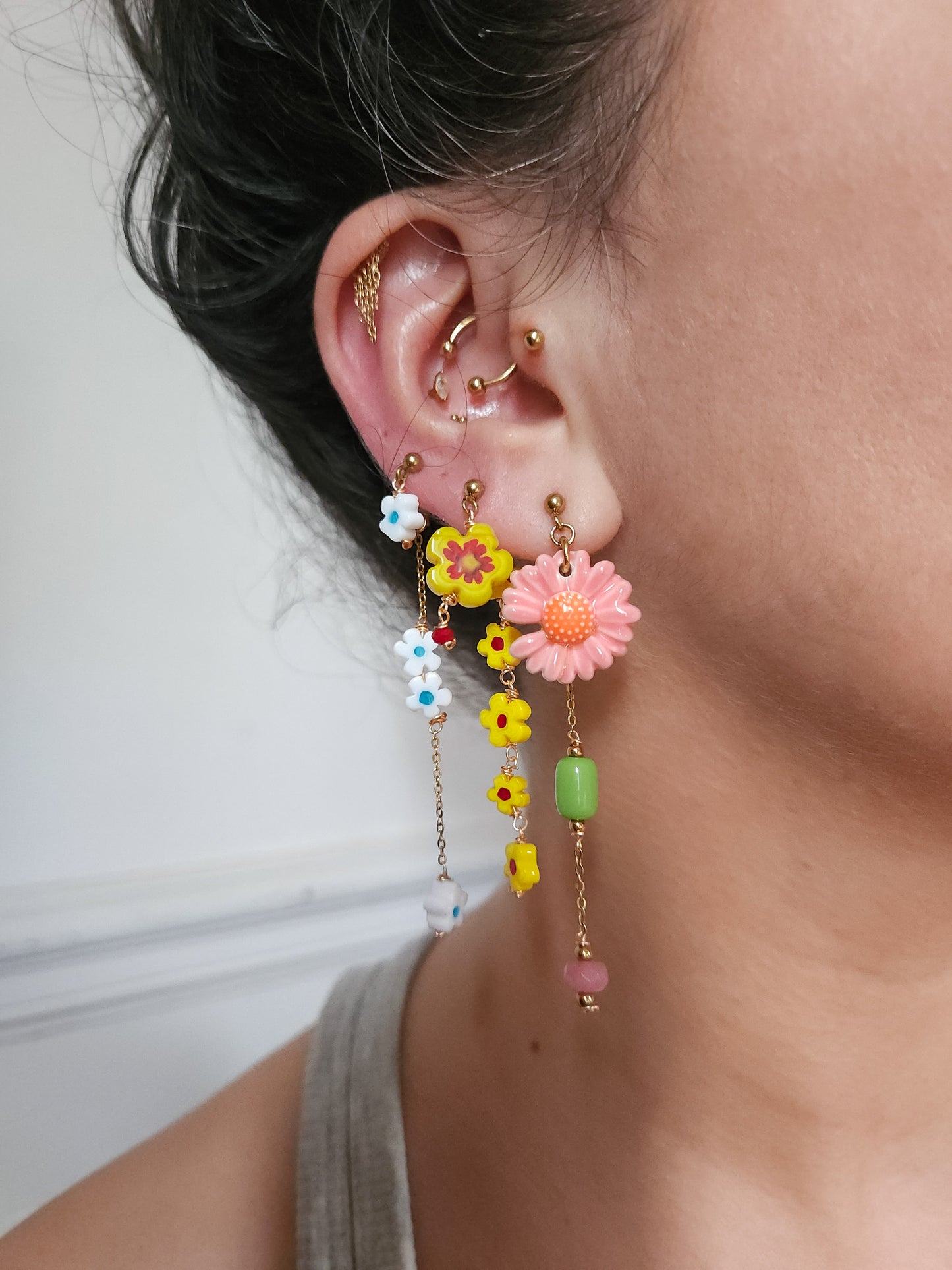 Boucle d'oreille modulable acier inoxydable et doré à l'or fin, a l’unité, coquillage, etoile et tortue de mer, corail, fleurs