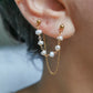 Boucle d'oreille double, chaine d'oreille perles d'eau douce, faite main