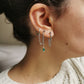 Boucle d'oreille double acier argent, chaine d'oreille perle verte