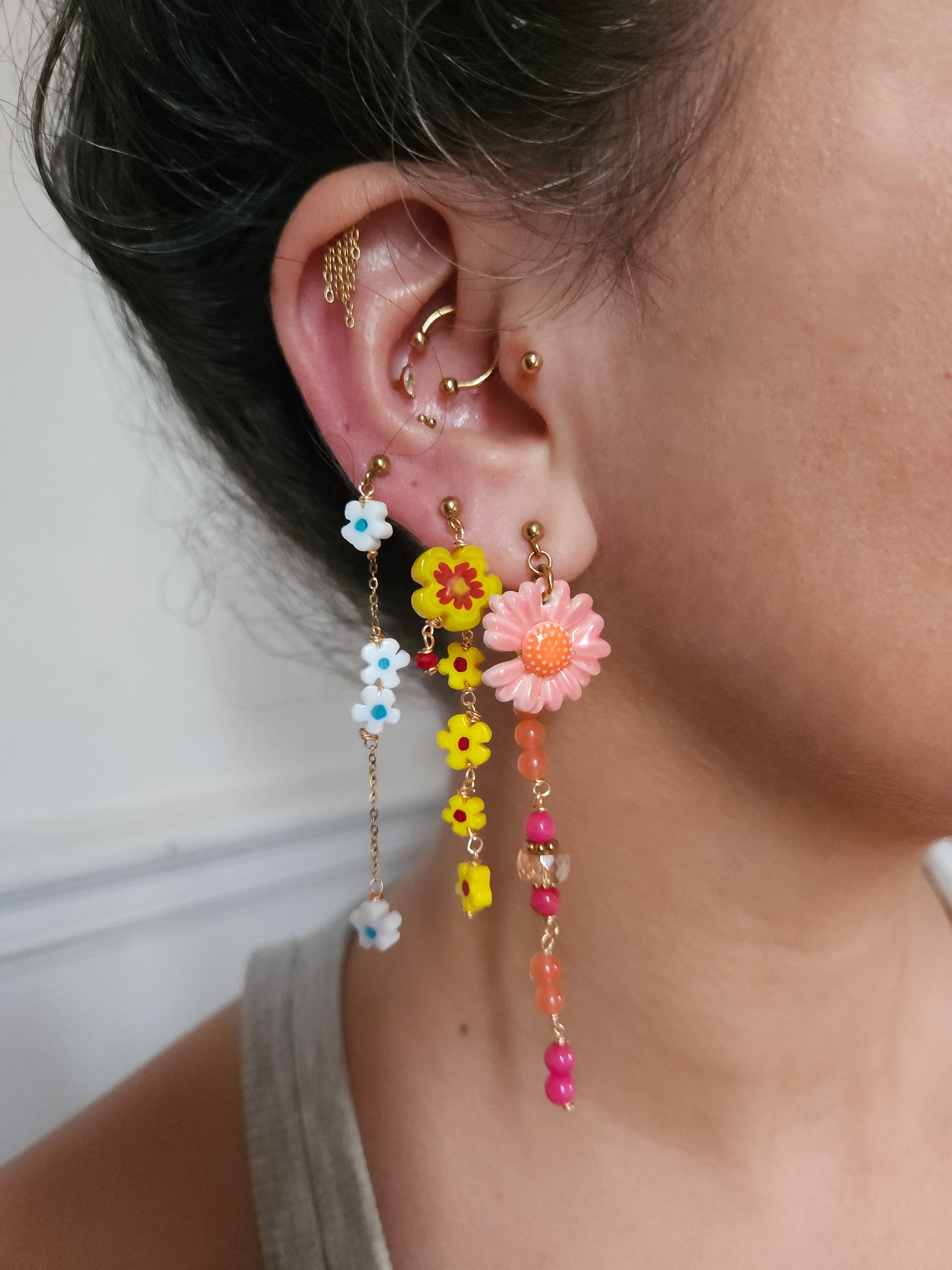 Boucle d'oreille modulable acier inoxydable et doré à l'or fin, a l’unité, coquillage, etoile et tortue de mer, corail, fleurs