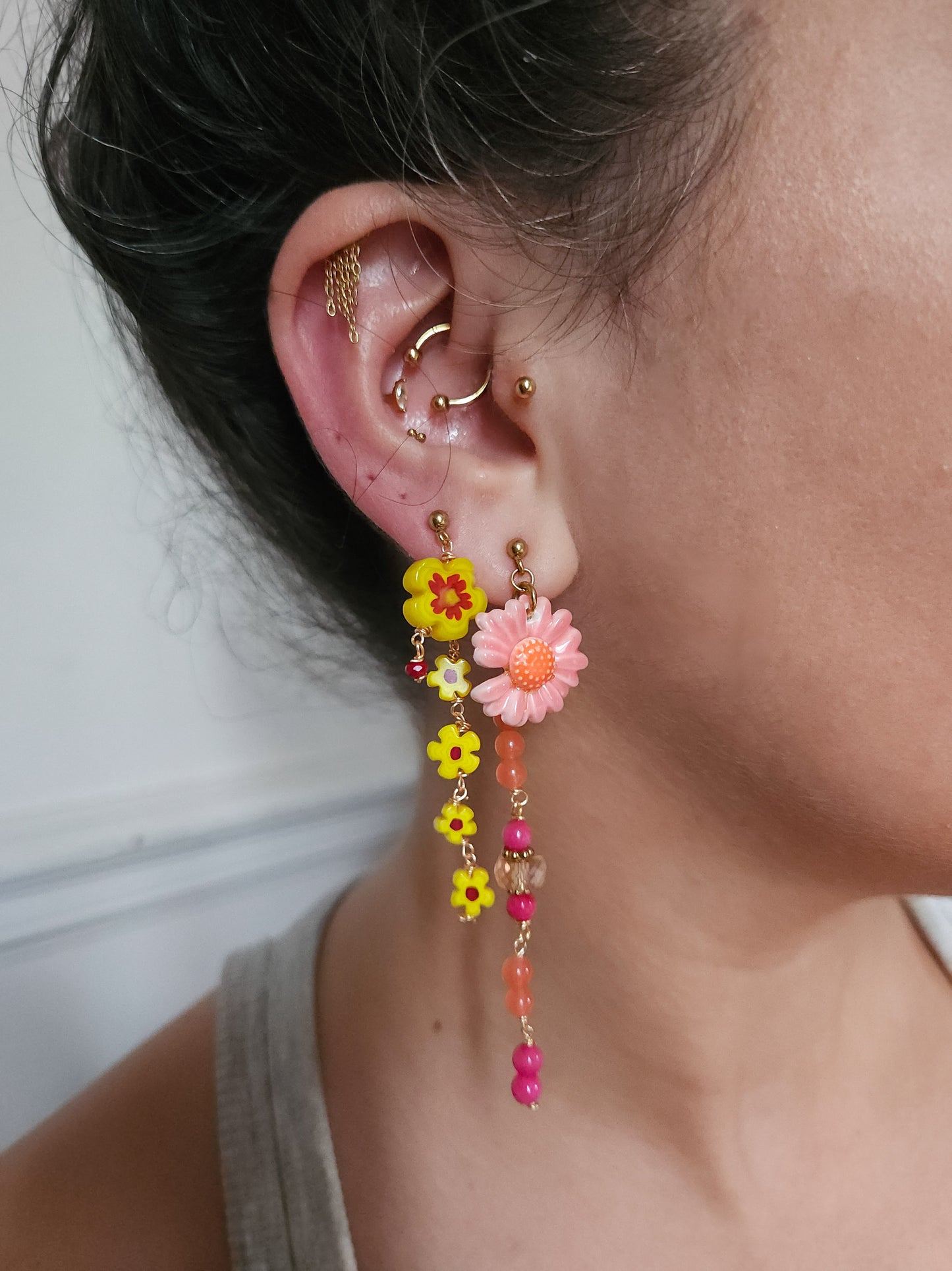 Boucle d'oreille modulable acier inoxydable et doré à l'or fin, a l’unité, coquillage, etoile et tortue de mer, corail, fleurs