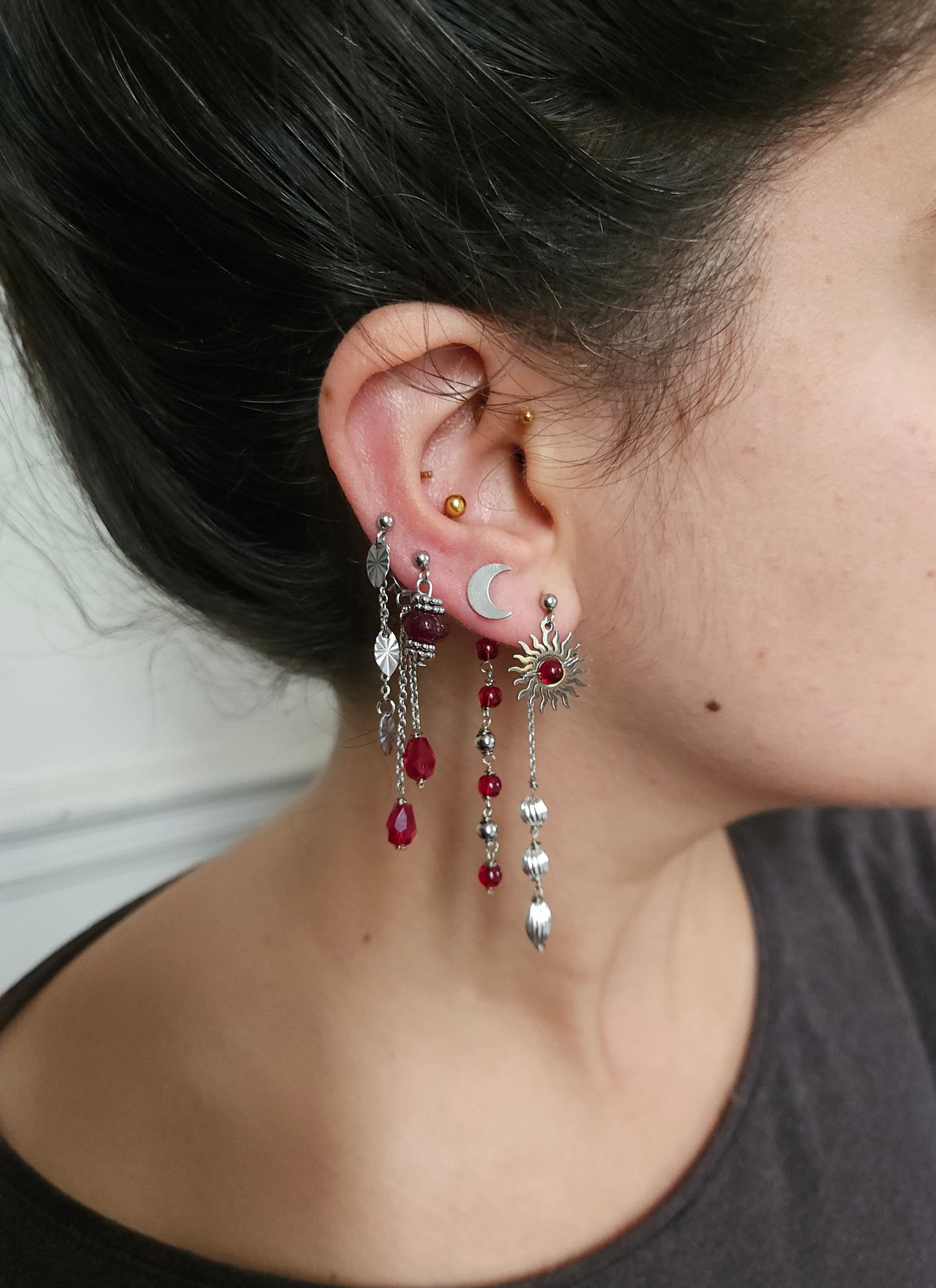 Mono boucle d'oreille personnalisable acier argenté et argent renforcé