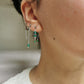 Boucle d'oreille double acier argent, chaine d'oreille perle verte