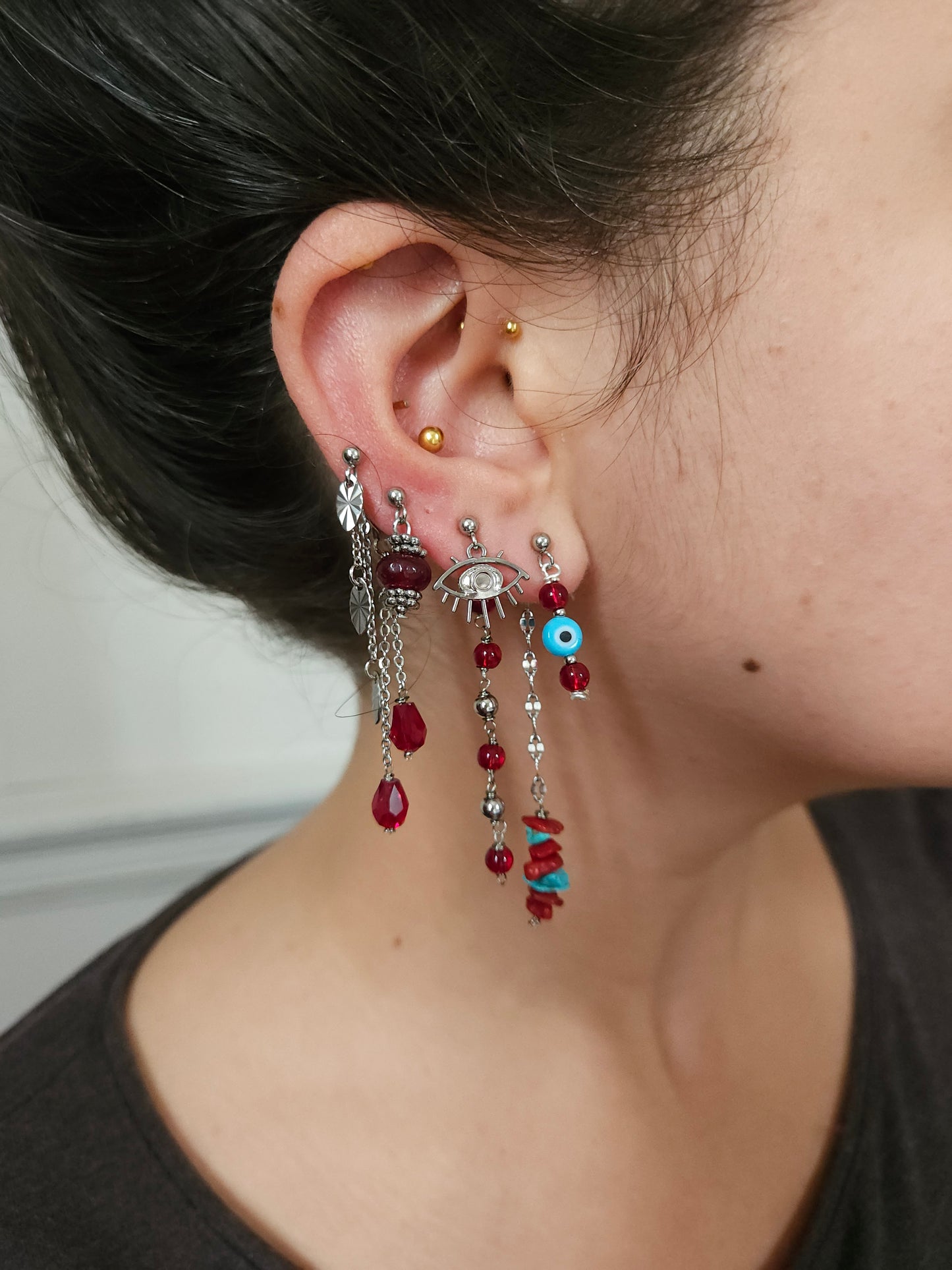 Mono boucle d'oreille personnalisable acier argenté et argent renforcé