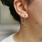 Boucle d'oreille double acier argent, chaine d'oreille perle verte