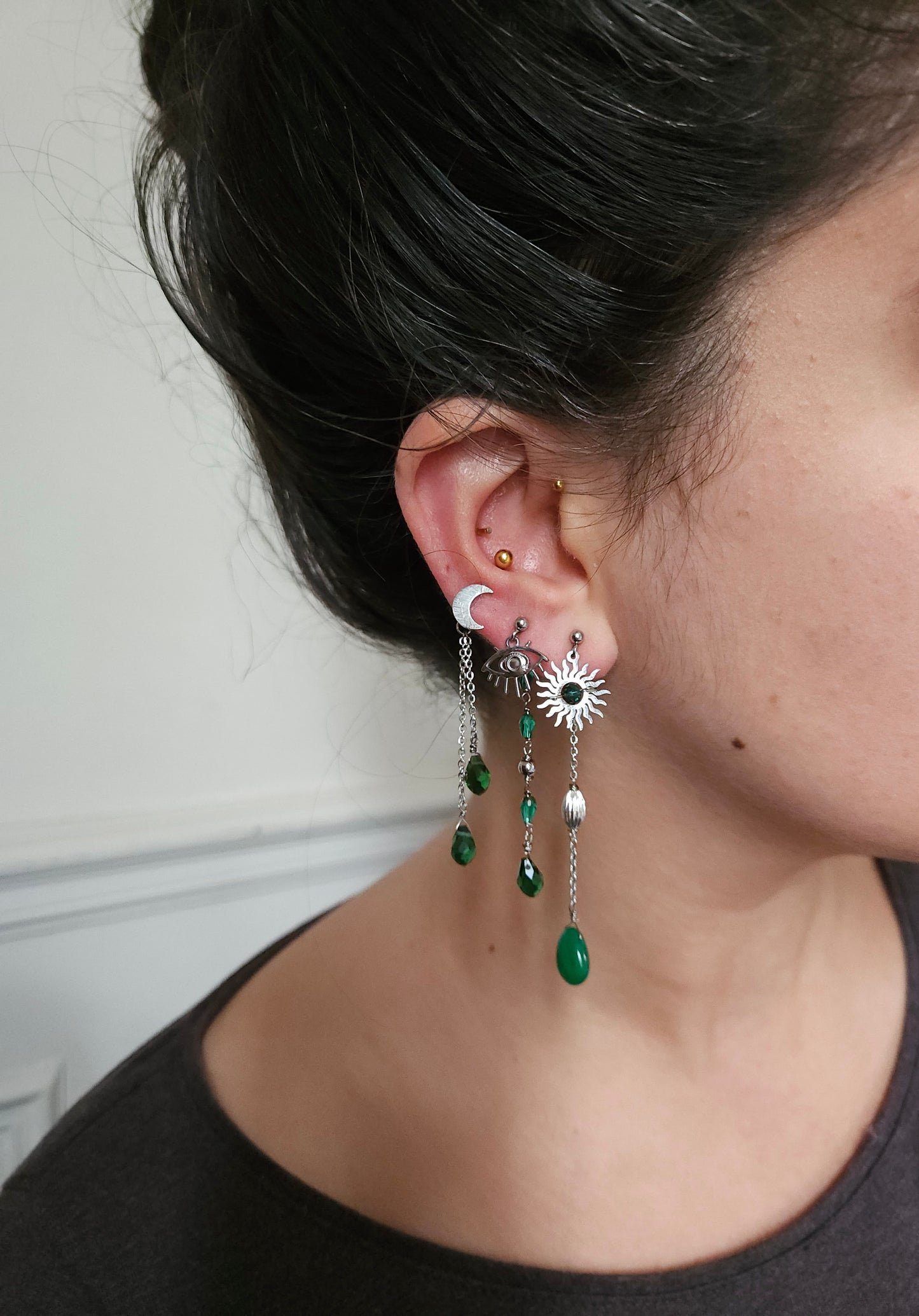 Mono boucle d'oreille personnalisable acier argenté et argent renforcé